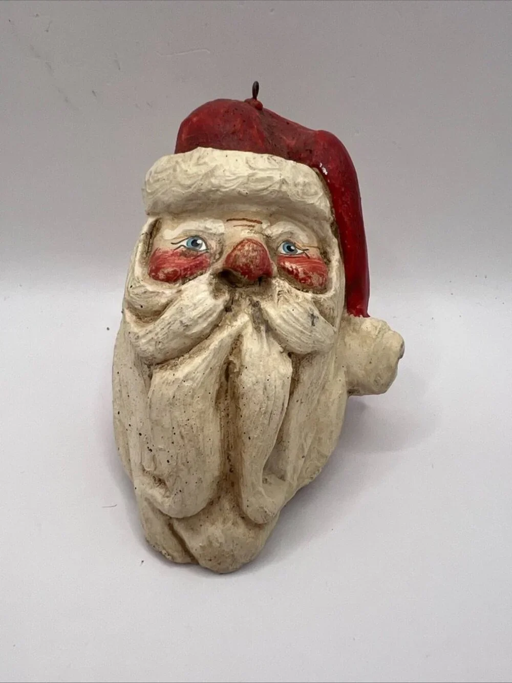 Vtg 1988 House of Hatten Santa Head Christmas Paper Mache Ornament 3.5”
